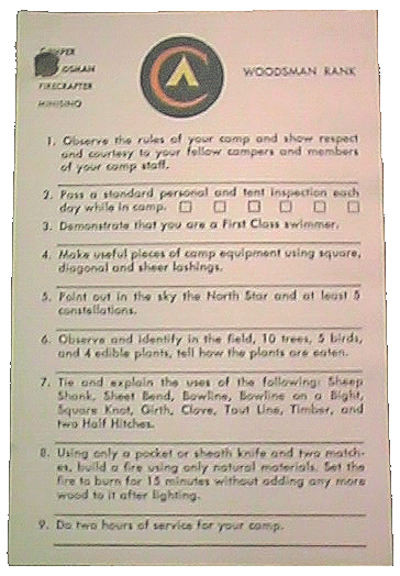 Woodsman Candidate Card Circa 1971