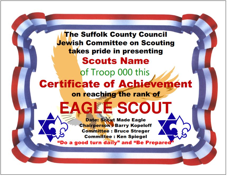 Suffolk County Jewish Committee on Scouting Certificate of Recognition